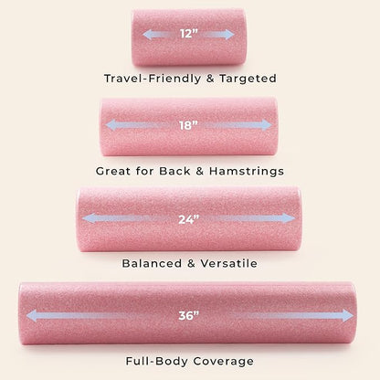 Sunny Health & Fitness High-Density Foam Roller 12" to 36", for Stretching & Muscle Recovery – Black, Blue, Pink