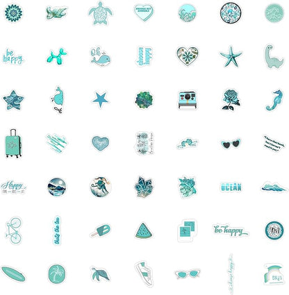 BulbaCraft 100Pcs Teal Stickers, Blue Stickers for Water Bottle and Laptop - Teal Party Supplies & Decorations, Waterproof Vinyl Decals, Gifts for Women & Men
