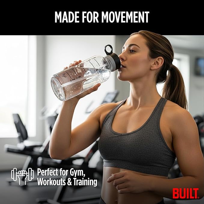 Built Byo 74 Oz Tritan Water Bottle with Straw (Black) - BPA-Free, Leakproof Lid, Wide Mouth Opening, Dishwasher Safe, Travel Handle - Reusable Bottle for Gym, Active Lifestyle, Daily Hydration Goals