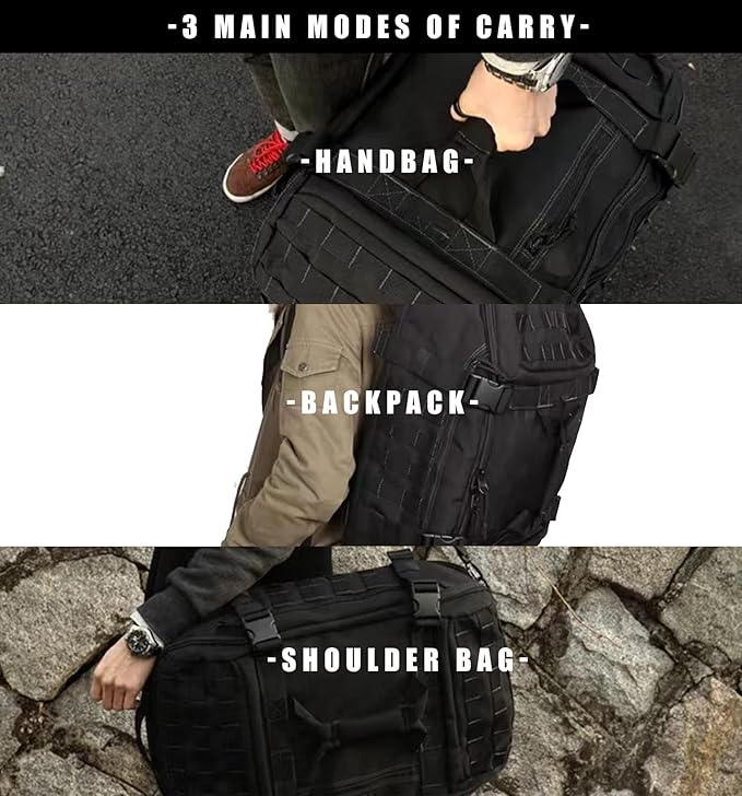Travel Duffle Bag Backpack for Men - Large Tactical Bags Weekender Gym Bag for Overnight Traveling Military Workout Deployment Sports (Black, 45L)