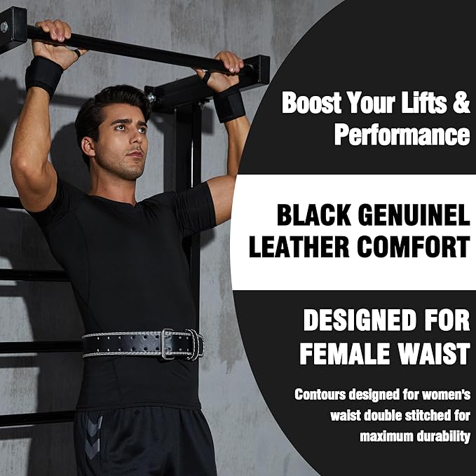 Weight Lifting Belt 4 inch Leather Belt Foam Padded Back Support Gym Belt for Bodybuilding Squat Deadlift Weightlifting Belt Women Free Wrist Wrap