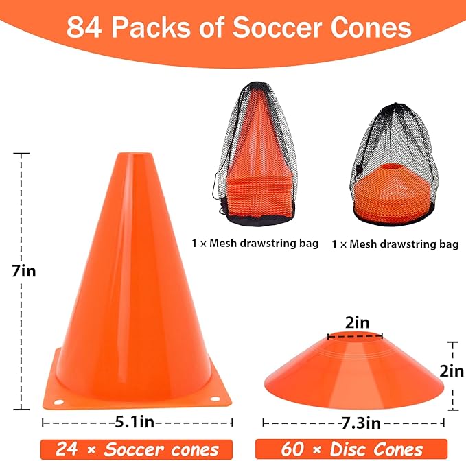 Soccer Cones Set, 84/42Pcs 7"/9" Cones Sports + Disc Cones, Cones for Sports with Carry Bag, Training Cones, Soccer Cones for Training, Plastic Soccer Cones for Drills