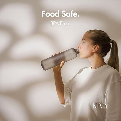 KIVY Slim Water Bottle 32oz [Lightweight & Shatterproof] Fits Backpack & Cupholder for Travel, Sports, School, Gym - Dark green - Gym water bottle screw top - Dishwasher Safe