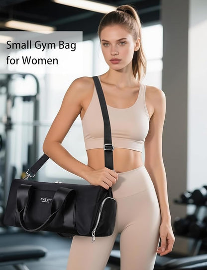 Sports Small Gym Bag for Women & Girls and Kids, Cute Mini Duffle Bag with Wet Pocket & Shoes Compartment, Personal Item Travel Workout Bag, 16"-Small, Black