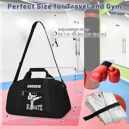 Custom Name Taekwondo Karate Duffle Bag for kids Boy Girls - Personalized Martial Arts Gear Bag, Water-Resistant Sparring Equipment Bag, Karate Black