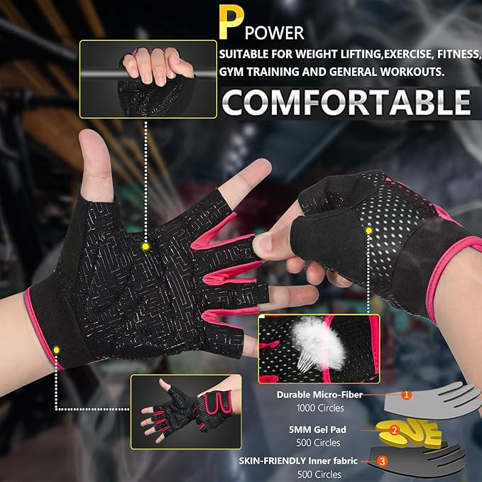 MOREOK Workout Gloves Padded Weight Lifting Gloves for Men/Women, [5MM Gel] Fingerless Grip Gym Gloves Fitness Gloves for Exercise, Weightlifting, Cycling, Pull ups, Rowing, and Climbing