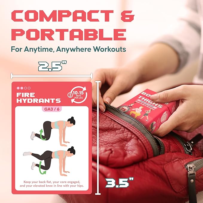 Zinsk 75 Booty & Thighs Exercise Cards - No Equipment Needed Glute Workouts to Shapen and Lift - Compact 3.5" x 2.5" Cards for Fun, Fast Home or Travel Leg and Butt Workouts for Women