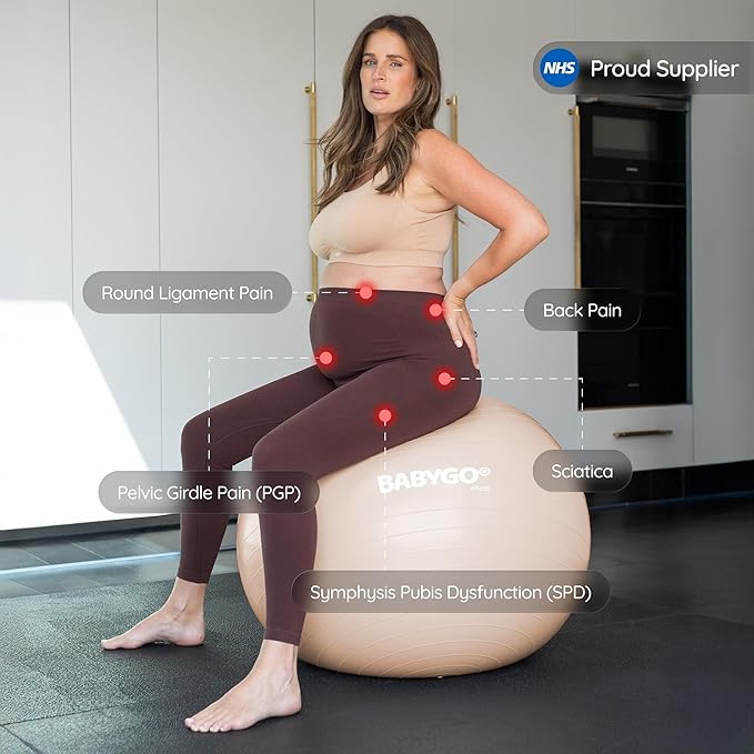 BABYGO Birthing Ball - Pregnancy Yoga Labor & Exercise Ball & Book Set Trimester Targeting, Maternity Physio, Birth & Recovery Plan Included Anti Burst Eco Friendly