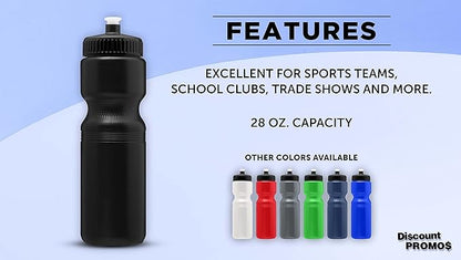 DISCOUNT PROMOS 28 oz. Push Cap Plastic Water Bottles Set of 6, Bulk Pack - Perfect for Gym, Hiking, Camping, Outdoor Sports - Black