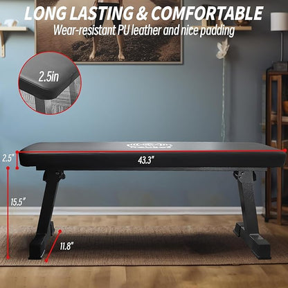 Flat Bench, Flat Weight Workout Exercise Bench Easy,Assembly,Foldaway Bench for Adjustable Dumbbells or an Adjustable Dumbbell Set,Strength Training Bench Press