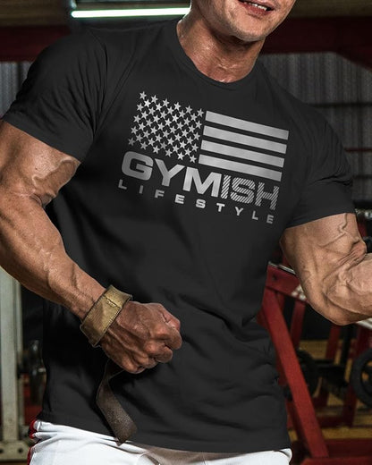 Gymish American Flag Graphic Fitness Tank, Sleeveless Bodybuilding Athletic Tank Top