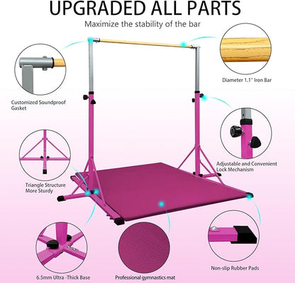 86 York Gymnastics Bar for Kids Ages 3-20, 5FT Base Length, 42" to 63" Adjustable Height, Horizontal Bar, Kip Bar for Gymnast, Gymnastic Training Equipment for Home, Gym Center