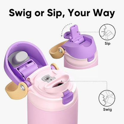 ENCOOL Leakproof Insulated Water Bottle with Straw Dual-Sip Water Bottle Bag-Safe Design for Work, Commute & Gym – Keeps Drinks Cold All Day, 18 oz, Peach Purple