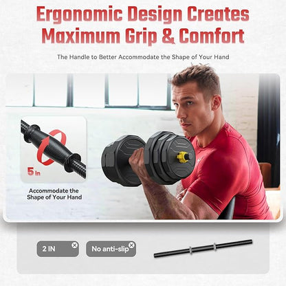 FEIERDUN Adjustable Dumbbells, 20/30/40/45/70/90lbs Free Weight Set with Connector, 5 in1 Dumbbells Set Used as Barbell, Kettlebells, Push up Stand, Weight Plate, Fitness Exercises for Home Gym Suitable Men/Women