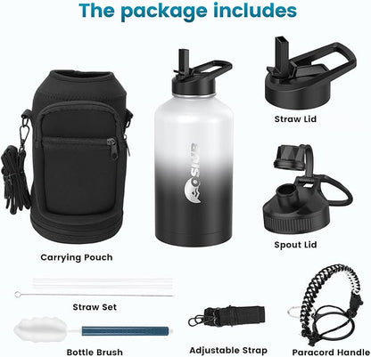 Insulated Water Bottle 87 oz, Triple Wall Vacuum Stainless Steel(Cold for 48 Hrs),Leak Proof & BPA-Free,One Gallon Water Bottle with Reflective Paracord & Flip Straw for Sports & Travel, DarkGray