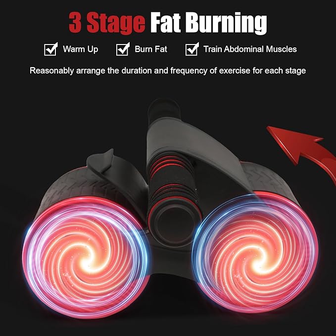 Abdomina Roller Workout Exerciser Equipment , Automatic rebounds Abdominal Wheel , Abdominal Roller Machine with Knee Pad for Abdominal Core Strength Training , Home Gym Fitness for Men Women(Red)