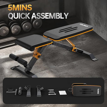 YAMO Adjustable Weight Bench for Full Body Workout, Foldable Workout Bench of Home Gym, Bench Press Strength Training, Incline Decline Flat Utility Workout Bench with Quick Folding Space Saving