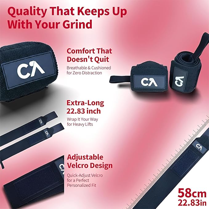 Wrist Wraps for Weightlifting – 12"-18" Adjustable Wrist Support with Thumb Loop, Stable Gym Straps for Bench Press, Powerlifting & Strength Training
