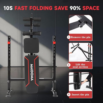 Foldable 1500LBS 8 in 1 Olympic Weight Bench Set with Leg Extension/Curl, Adjustable Weight Bench for Men & Women Full Body Workout, Bench Press with Preacher Curl（US Stock）