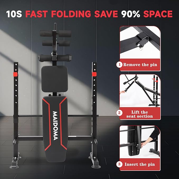 Foldable 750LBS Weight Bench Set, Adjustable Workout Bench Set for Home Gym Exercise with Leg Extension and Squat Rack, Bench Press Set for Men & Women Full Body Strength Training