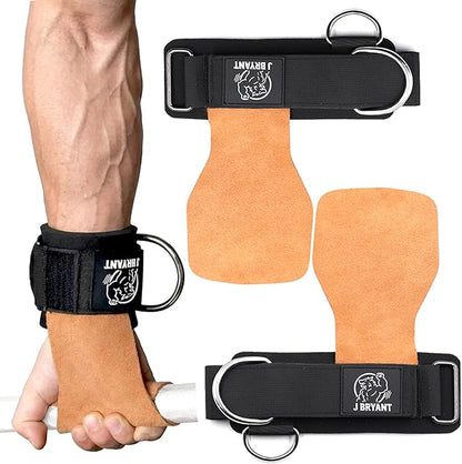 Weight Lifting Wrist Straps with Sliding D-Ring, Leather Palm Grip, Wrist Support, Adjustable Connection Angle for Weightlifting, Cable Flys & Full-Body Workouts, 2mm Genuine Leather Palm & 7mm Neoprene Wrist Padding, Anti-Slip for Men Women