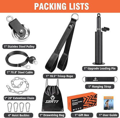 SERTT Weight Cable Pulley System Gym, with Upgraded 2 in 1 Loading Pin,for Tricep Pull Down, Bicep Curl, Shoulder, Back, Forearm Home Gym Equipment
