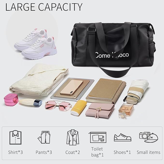 Sports Duffle Bag Gym Bag for Men with Shoe & Wet Compartments Yoga Swim Bag Weekend Travel Accessories（Black）
