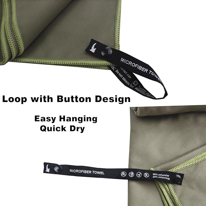 Microfiber Travel Towel 16x32" Quick Drying Camping Towel, Super Absorbent Gym Towel, Lightweight Travel Towels, Compact Beach Towels for Sports, Trip, Beach, Yoga, Hiking, Bathroom, Pool (Army Green)
