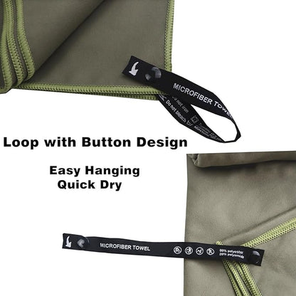 Microfiber Travel Towel 16x32" Quick Drying Camping Towel, Super Absorbent Gym Towel, Lightweight Travel Towels, Compact Beach Towels for Sports, Trip, Beach, Yoga, Hiking, Bathroom, Pool (Army Green)