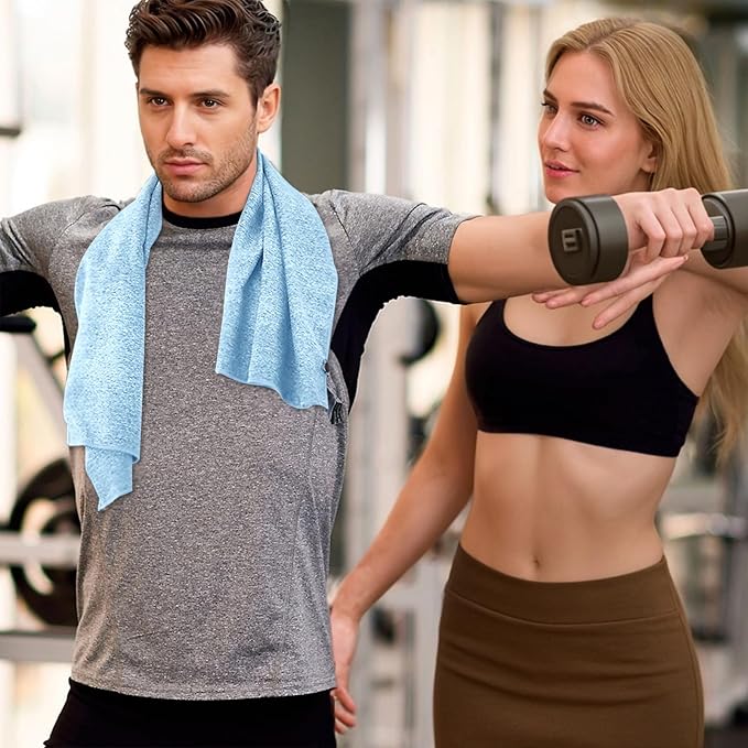 Microfiber Gym Towels - Quick Dry, Highly Absorbing, Silver ION Odor-Free Absorbent Fiber, for Men & Women - for Hot Yoga, Tennis, Running, Workout, Camping, Set of 6 Charcoal Gray (Lake Blue)
