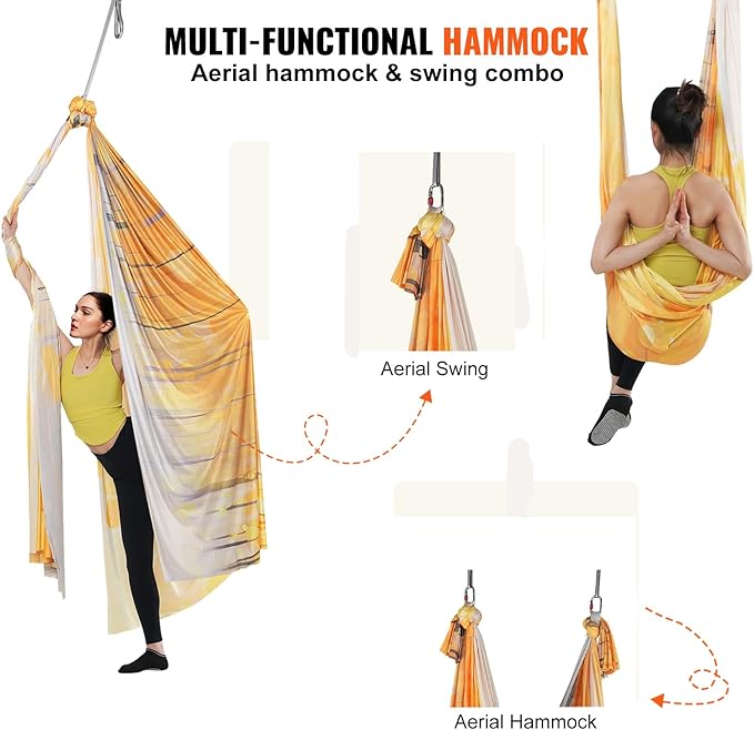 VEVOR Aerial Silk & Yoga Swing, Aerial Yoga Hammock Kit with 100gsm Nylon Fabric, Full Rigging Hardware & Easy Set-up Guide, Antigravity Flying for All Levels Fitness Bodybuilding