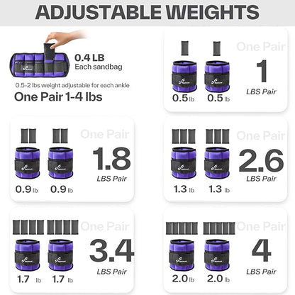 Sportneer Adjustable Ankle/Wrist Weights for Men Women Kids, Weighted Leg & Cuff Strength Training for Yoga Walking Running Aerobics Gym Fitness Physical Therapy