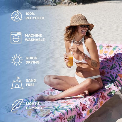 Dock & Bay Beach Towel - Quick Dry, Sand Free - Compact, Lightweight - 100% Recycled - Includes Bag - Pink Paradise - Extra Large (200x90cm, 78x35)