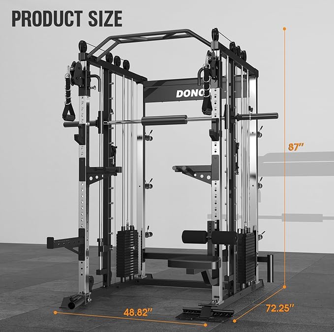 DONOW Smith Machine with Weight Stacks, Heavy Duty Home Gym System Power Cage Cable Crossover Machine Multi-Functional Trainer Ratio 1:1