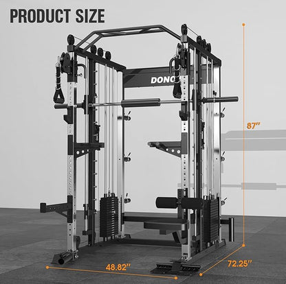 DONOW Smith Machine with Weight Stacks, Heavy Duty Home Gym System Power Cage Cable Crossover Machine Multi-Functional Trainer Ratio 1:1