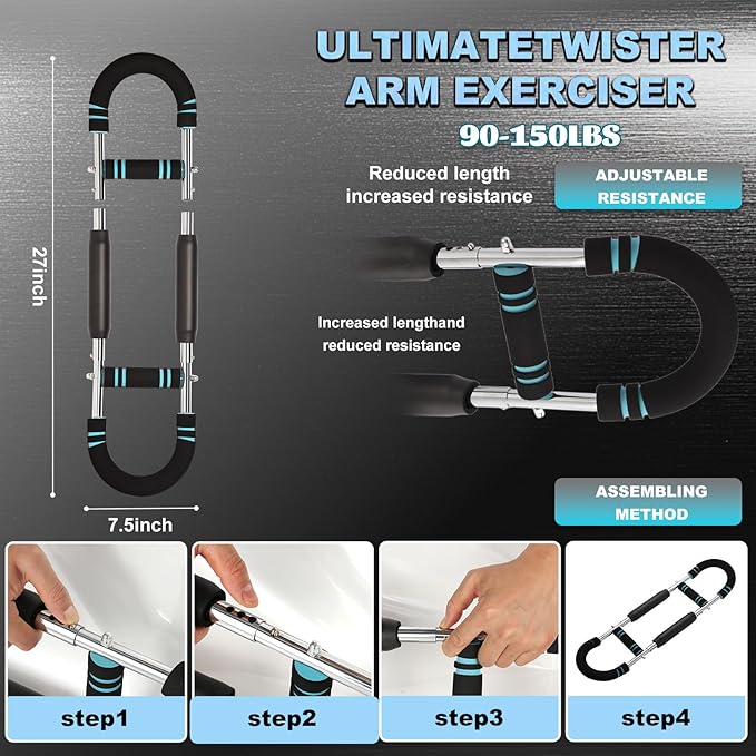 Chest Workout Equipment,Adjustable Resistance Bar for Full Body Workout, Arm Strengthener for Men & Women, Fitness Equipment for Strength Training（90-150Lbs）
