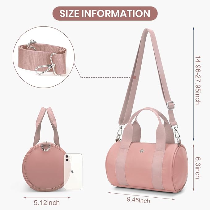 Mini Gym Bag Small Barrel Duffle Crossbody Bags Tote for Women Men Workout Bag Lightweight for Weekender Travel Sports Yoga Fitness Dance (Pink)