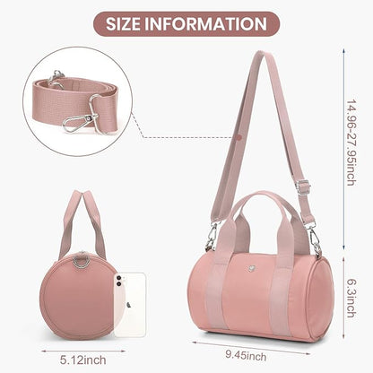 Mini Gym Bag Small Barrel Duffle Crossbody Bags Tote for Women Men Workout Bag Lightweight for Weekender Travel Sports Yoga Fitness Dance (Pink)