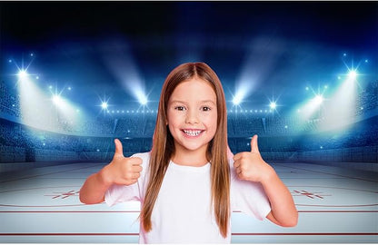 Ice Hockey Sport Backdrop Hockey Stadium Arena Ice Rink Photography Background Stage Lights Spotlight Match Games Backdrop Decors Newborn Boys Birthday Party Background Banner Props 9x6ft