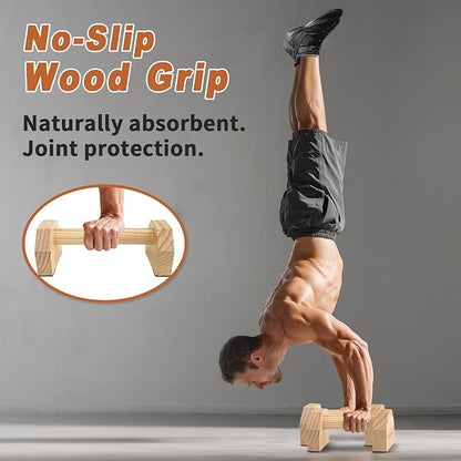Wooden Parallettes 2 PCS Push Up Stand For Floor Calisthenics Bars Home, Handles Handstand Blocks Beech & Pine Wood Pushup Non-Slip Base Parallel Exercise Equipment For MenTrainers