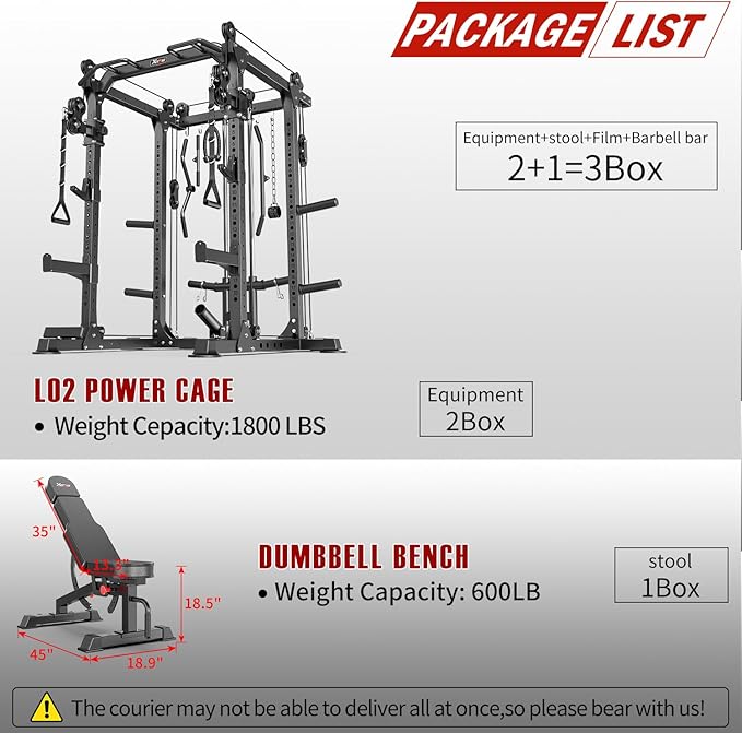 Power Rack Power Cage Multi-Function Squat Rack with Cable Crossover System Selectable More Training Attachment Power Rack for Garage & Home Gym