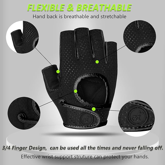 MOREOK Workout Gloves for Men/Women- [3/4 Finger] [Curved Open Back] Weight Lifting Gloves Gym Gloves for Weightlifting,Exercise,Training,Pull ups,Fitness and Rowing