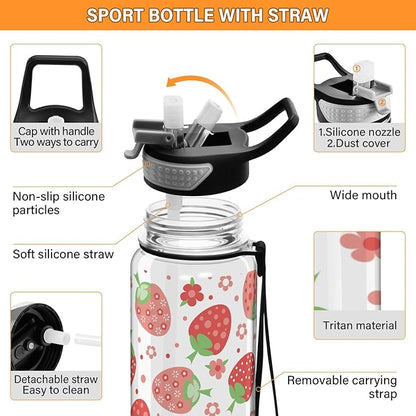 Burbuja Red Strawberry 32 oz Water Bottle with Straw Lid, Leakproof & BPA Free Tritan Bottle for Gym Fitness Outdoor Sports