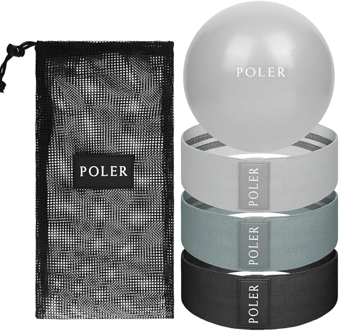 Poler Fit Kit: Fabric Resistance Bands Kit with 3 Levels (Light, Medium, Heavy) + 9″ Pilates Ball for Home Workouts – Exercise Bands Set for Strength Training, Pilates, Yoga, Glutes, Legs & Full Body