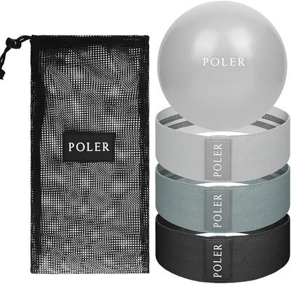 Poler Fit Kit: Fabric Resistance Bands Kit with 3 Levels (Light, Medium, Heavy) + 9″ Pilates Ball for Home Workouts – Exercise Bands Set for Strength Training, Pilates, Yoga, Glutes, Legs & Full Body