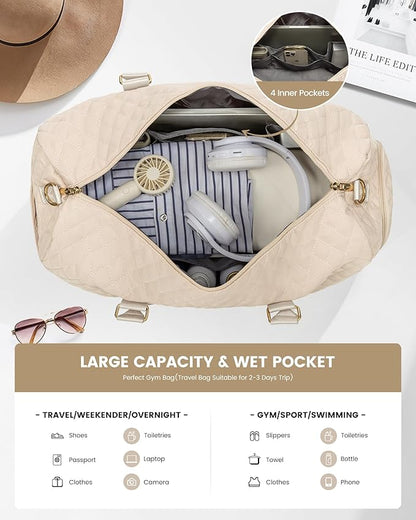 LOVEVOOK Travel Duffle Bag, Weekender Bag for Women with Toiletry Bag, Carry on Overnight Bag with Shoe Compartment,Gym Duffel Bag with Wet Pocket,Mommy Hospital Bags for Labor and Delivery 3Pcs