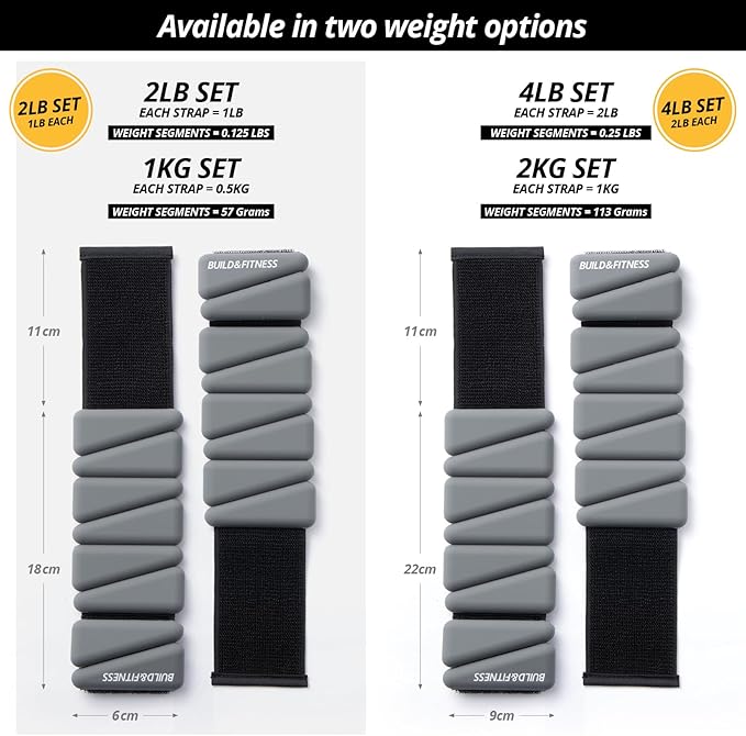 Wrist & Ankle Weights, Adjustable Bands for Women & Men Workouts, Set of 2 – 2lb or 4lb (1lb or 2lb each strap) Ideal for Runs, Jogs, Walks, Yoga, Dance, Pilates, Cardio, Aerobics, Strength Training