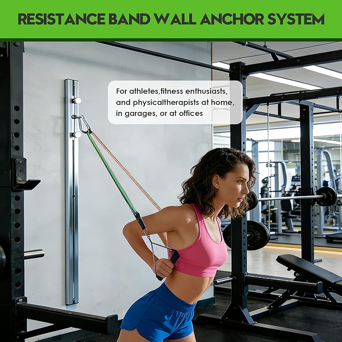Aluminum Anchor Fitness System for Wall-Mounted - Adjustable with Five Resistance Bands, Resistance Bands Wall Mount for Strength Training, Workout Wall Anchor System
