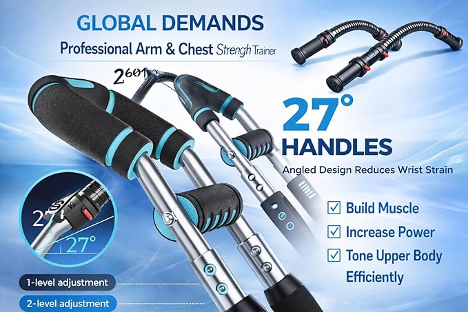 Arm Twister Power Trainer Adjustable Chest Expander Bar – Detachable Spring Arm Exerciser for Chest, Shoulders & Forearms – Upper Body Strength Trainer Home Gym Workout Equipment for Men & Women