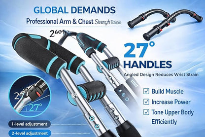 Arm Twister Power Trainer Adjustable Chest Expander Bar – Detachable Spring Arm Exerciser for Chest, Shoulders & Forearms – Upper Body Strength Trainer Home Gym Workout Equipment for Men & Women